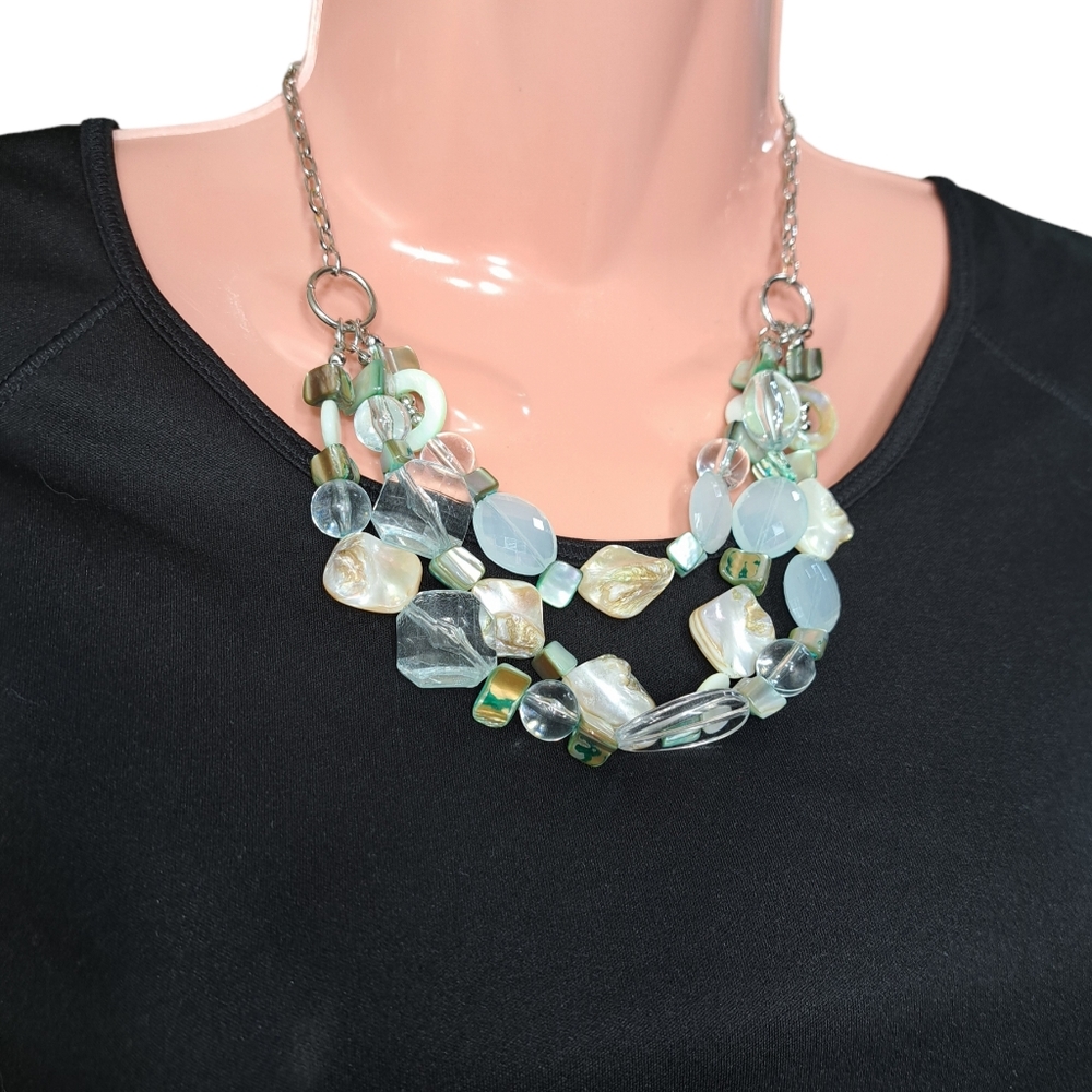 Women's Silver Tone Light Green Faux Mother of Pearls Necklace 10 Inches - Picture 2 of 16